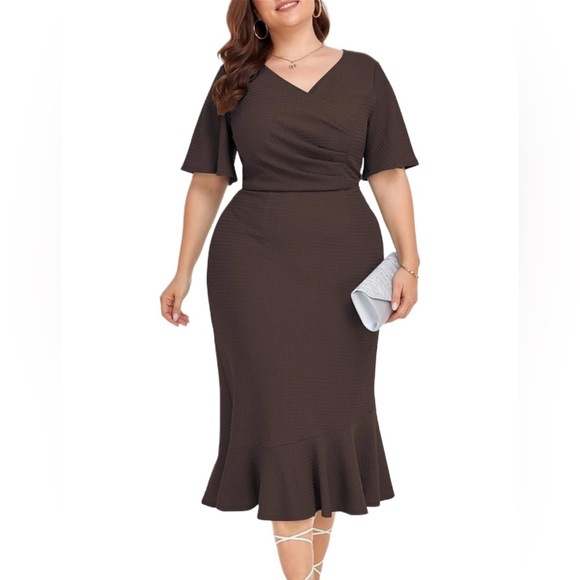 NWT Women’s Plus Sized Modest Ruched BodyCon Mermaid Cocktail Dress Size 6XL - Picture 4 of 7